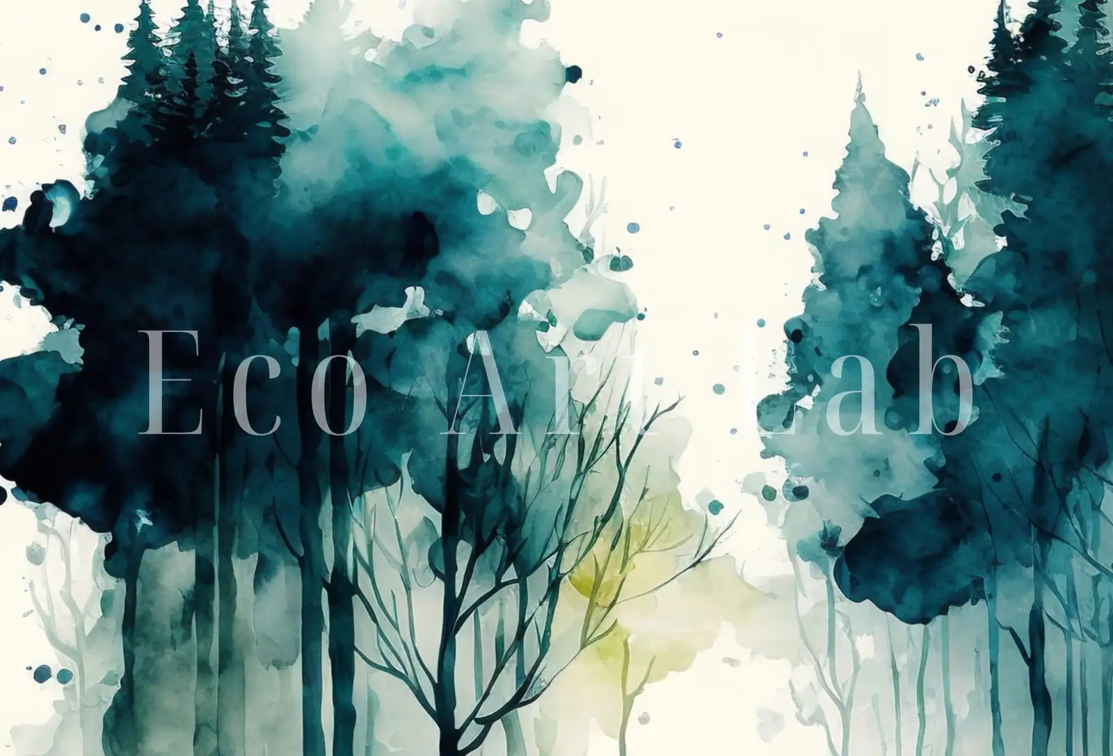 Detail view of artwork from Samsung Frame TV Art 4K Green Forest Landscape Watercolor Digital Painting. Instant Download Forest Art for Samsung Frame TV. Art for TV. (variation 2)