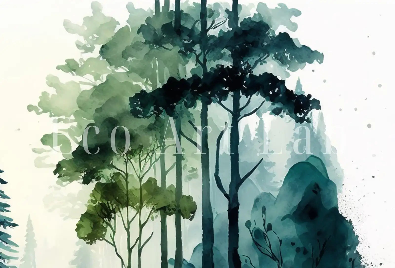 Detail view of artwork from Samsung Frame TV Art 4K Green Forest Landscape Watercolor Digital Painting. Instant Download Forest Art for Samsung Frame TV. Art for TV. (variation 4)