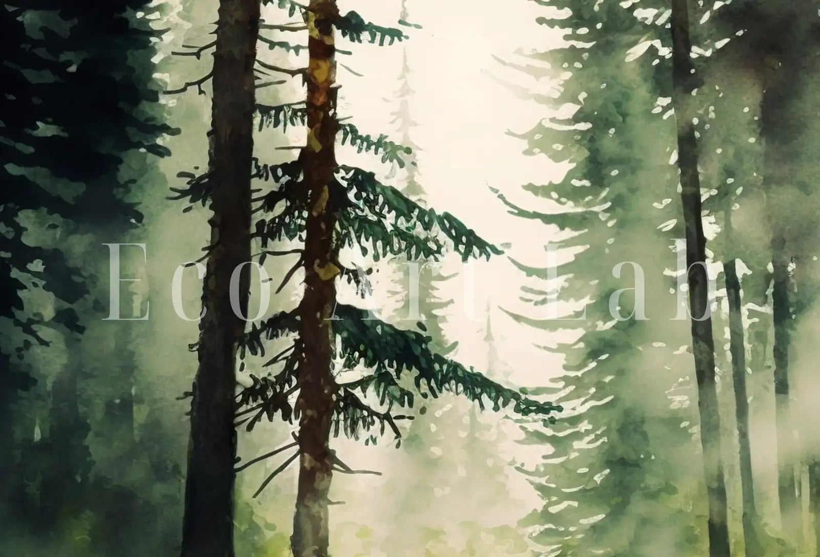 Detail view of artwork from Samsung Frame TV Art 4K Green Watercolor Forest Landscape Painting. Instant Download. Dense Forest Art for Samsung Frame TV. Art for TV. (variation 1)
