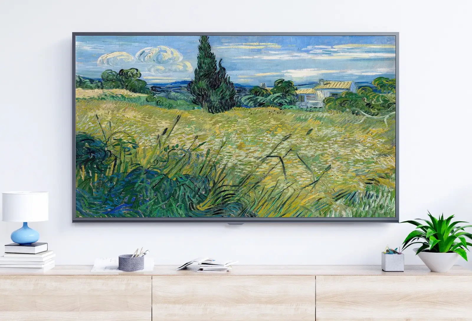 Included artwork preview showing first selection of artworks from Samsung Frame TV Art 4K Green Wheat Field with Cypress Famous Painting by Vincent van Gogh. Instant Download Landscape for the Frame TV.