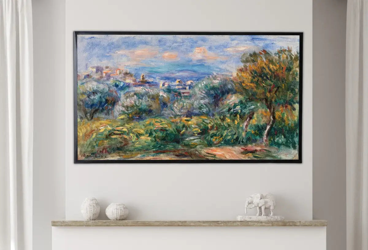 Detail view of artwork from Samsung Frame TV Art 4K Impressionist Landscape (Paysage) by Auguste Renoir. Famous Antique Oil Painting. Vintage Landscape Art for Frame TV. (variation 2)