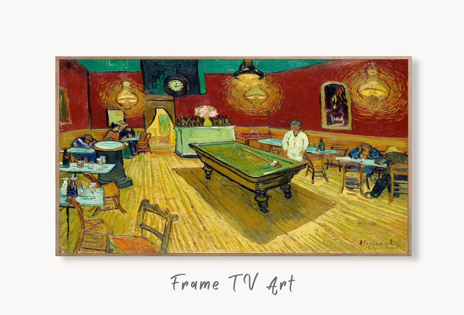 Samsung Frame TV Art 4K Le café de nuit Famous Painting by Vincent van Gogh. Instant Download van Gogh Art for the Frame TV. Vintage Decor displayed on Samsung Frame TV on a living room wall.
