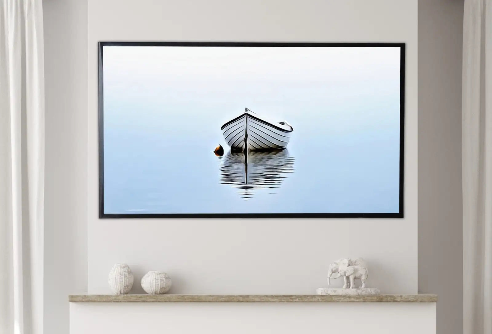 Detail view of artwork from Samsung Frame TV Art 4K Lone Boat At Sea Painting, Nautical Wall Decor. Instant Download Boat Art for the Frame TV. Minimalist Art for TV. (variation 1)