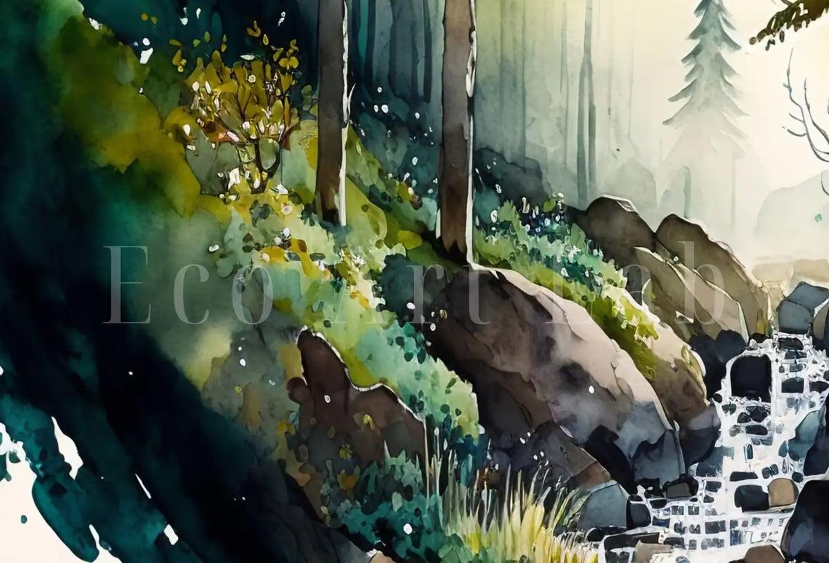 Samsung Frame TV Art 4K Minimalist Forest & River Watercolor Landscape Digital Art. Instant Download Art for Samsung Frame TV. Art for TV – Frame TV  Art