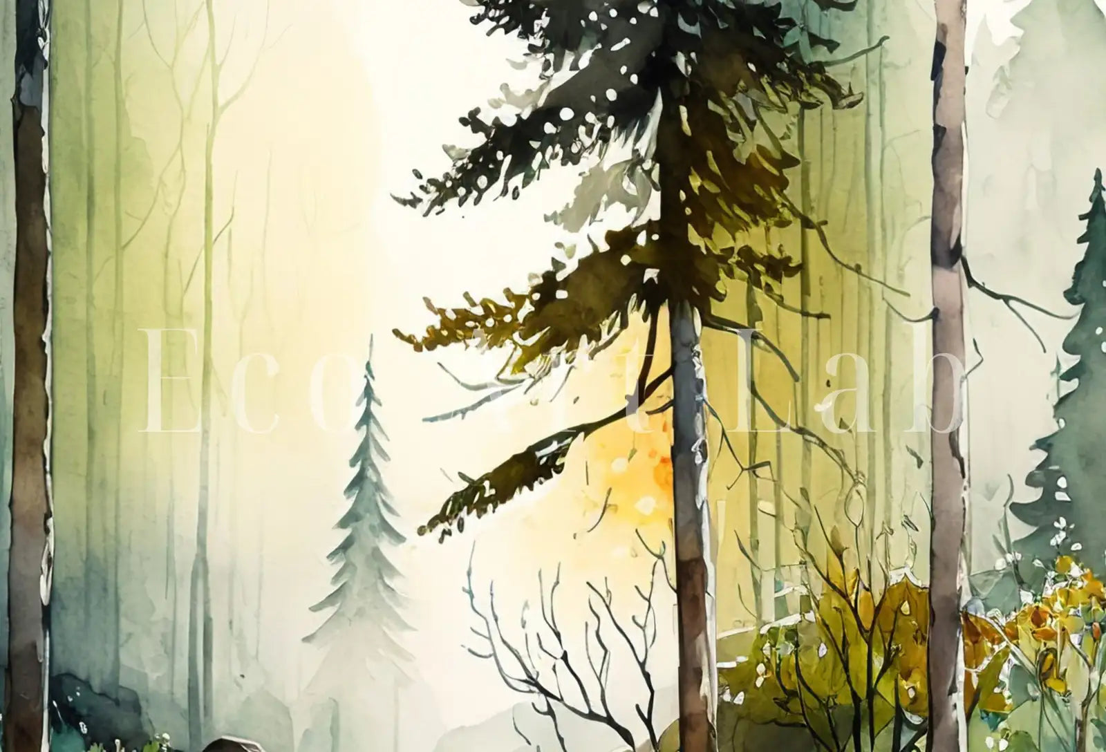 Detail view of artwork from Samsung Frame TV Art 4K Minimalist Forest & River Watercolor Landscape Digital Art. Instant Download Art for Samsung Frame TV. Art for TV. (variation 1)