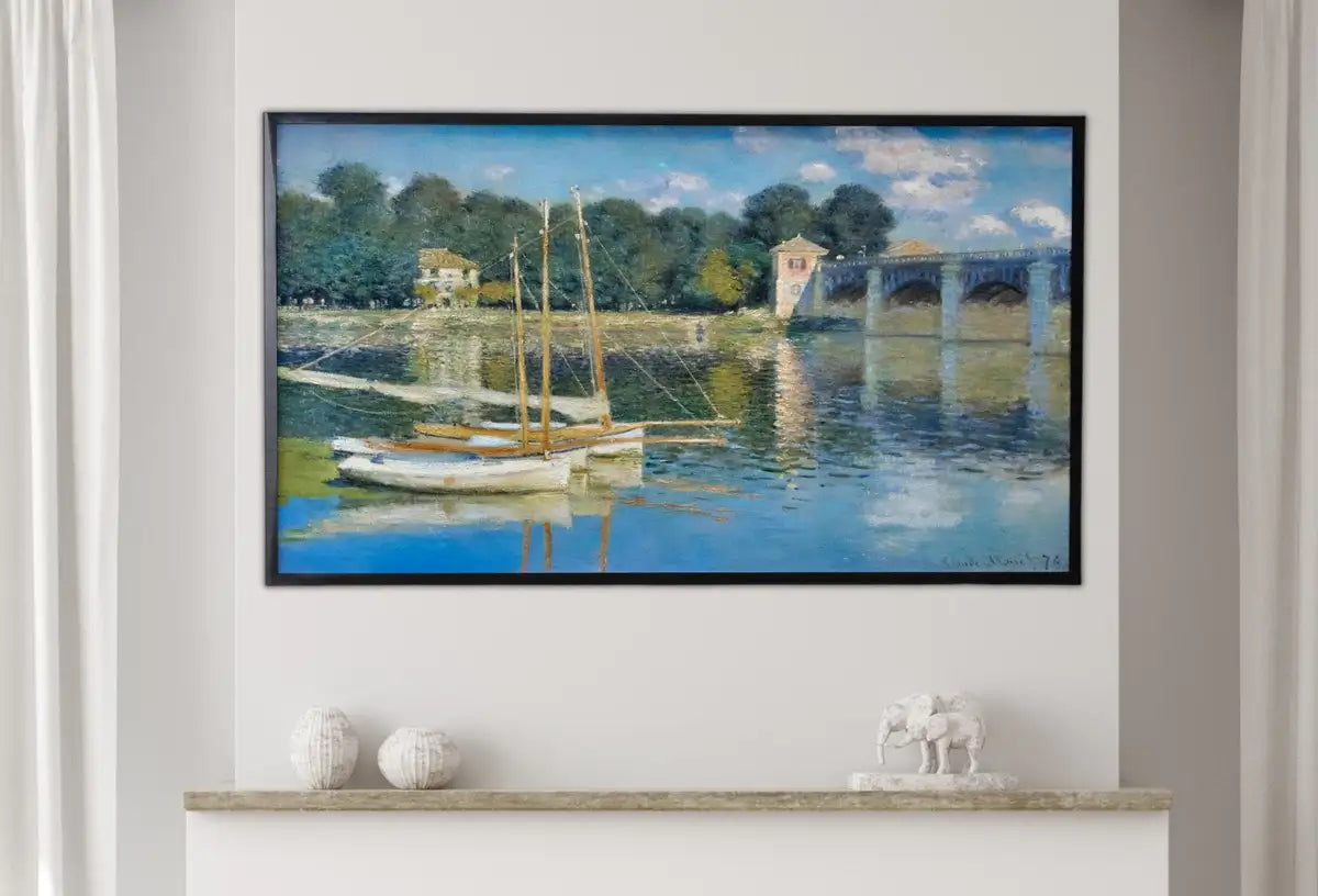 Detail view of artwork from Samsung Frame TV Art 4K Monet Argenteuil Bridge Famous Painting. Instant Download Vintage Art for Samsung Frame TV. Claude Monet Art for TV. (variation 2)