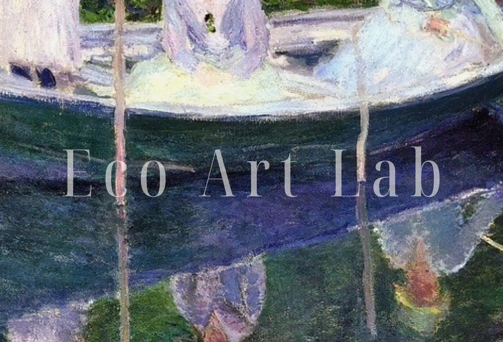 Detail view of artwork from Samsung Frame TV Art 4K Monet Boat in Giverny Famous Painting. Instant Download. Vintage Art for Samsung Frame TV. Claude Monet Art for TV. (variation 1)