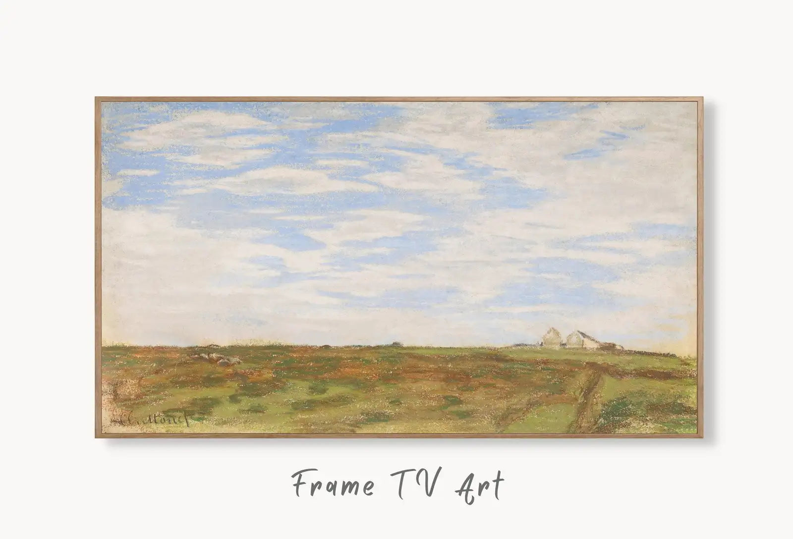 Samsung Frame TV Art 4K Monet Landscape Famous Painting. Instant Download. Vintage Art for the Samsung Frame TV. Claude Monet Art for TV displayed on Samsung Frame TV on a living room wall.