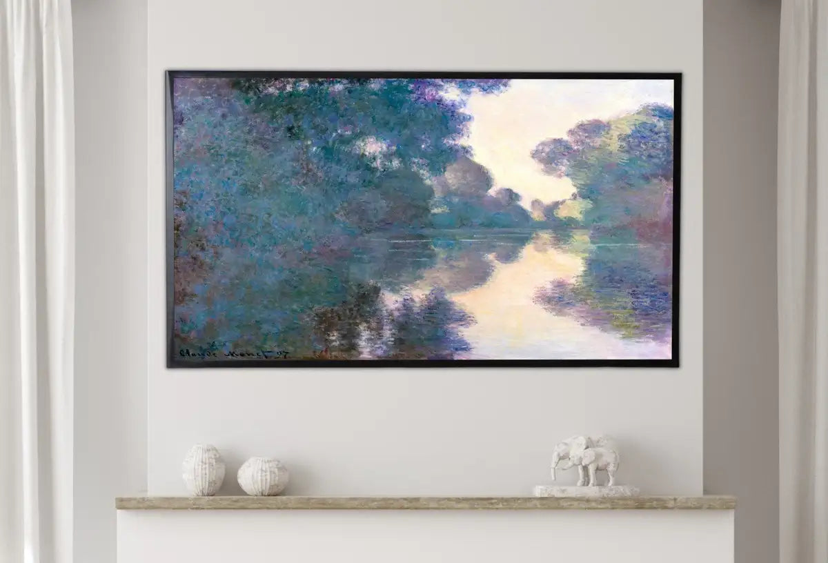 Detail view of artwork from Samsung Frame TV Art 4K Monet Morning on the Seine Famous Painting. Instant Download Vintage Art for Samsung Frame TV. Claude Monet TV Art. (variation 2)
