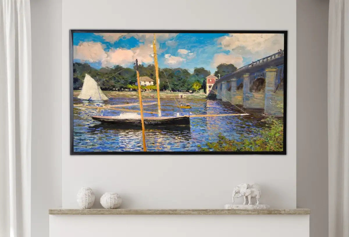 Detail view of artwork from Samsung Frame TV Art 4K Monet Pont d'Argenteuil Famous Painting. Instant Download Vintage Art for Samsung Frame TV. Claude Monet Art for TV. (variation 2)