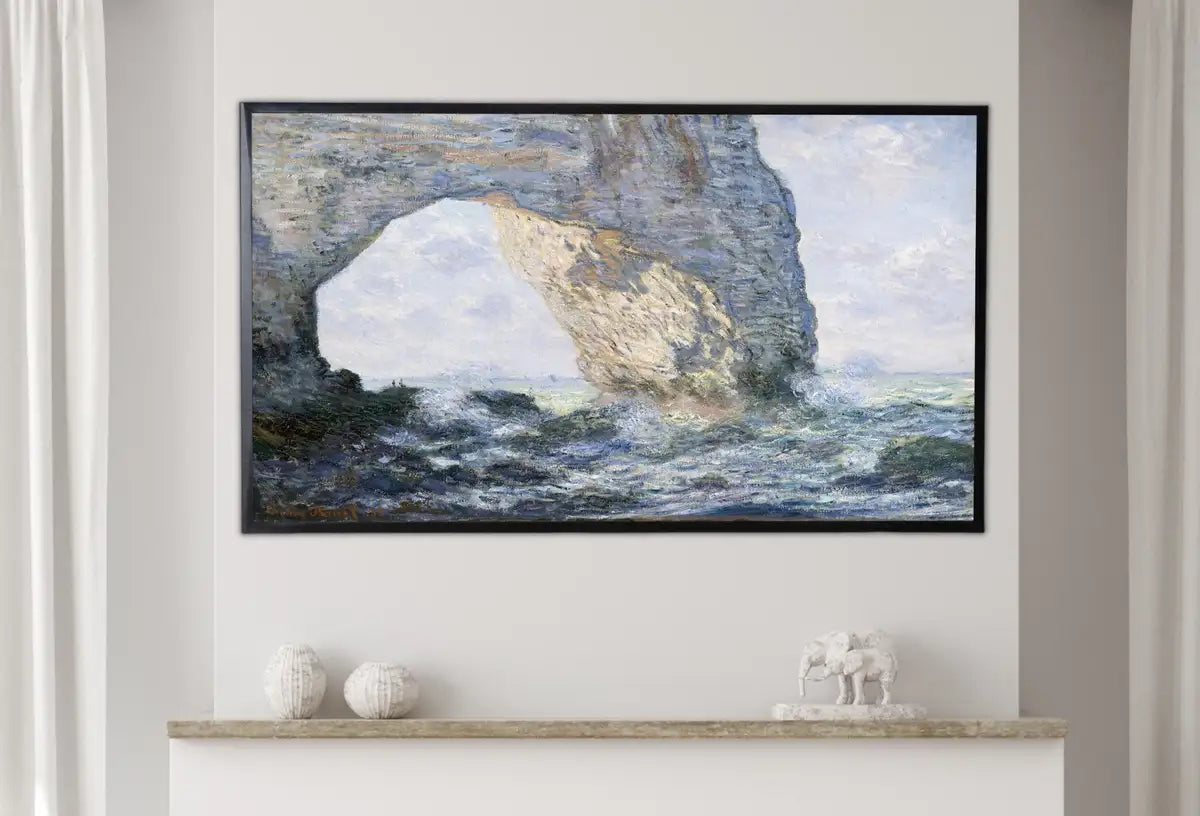 Detail view of artwork from Samsung Frame TV Art 4K Monet Sea & Rock Famous Painting. Instant Download. Vintage Art for the Samsung Frame TV. Claude Monet Art for TV. (variation 1)