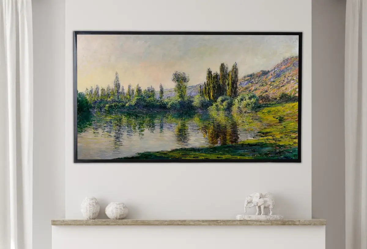 Detail view of artwork from Samsung Frame TV Art 4K Monet Seine à Vétheuil Famous Painting. Instant Download Vintage Art for Samsung Frame TV. Claude Monet Art for TV. (variation 2)