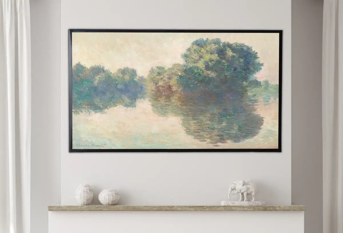 Detail view of artwork from Samsung Frame TV Art 4K Monet Seine at Giverny Famous Painting. Instant Download Vintage Art for Samsung Frame TV. Claude Monet Art for TV. (variation 2)