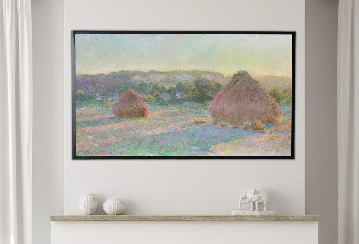 Detail view of artwork from Samsung Frame TV Art 4K Monet Stacks of Wheat Famous Painting. Instant Download Landscape Art for Samsung Frame TV. Claude Monet TV Art. (variation 2)