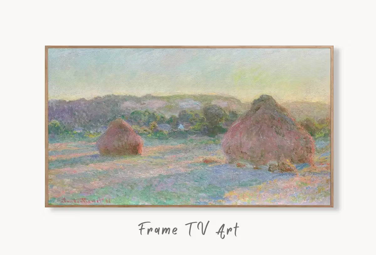 Samsung Frame TV Art 4K Monet Stacks of Wheat Famous Painting. Instant Download Landscape Art for Samsung Frame TV. Claude Monet TV Art – Frame TV  Art