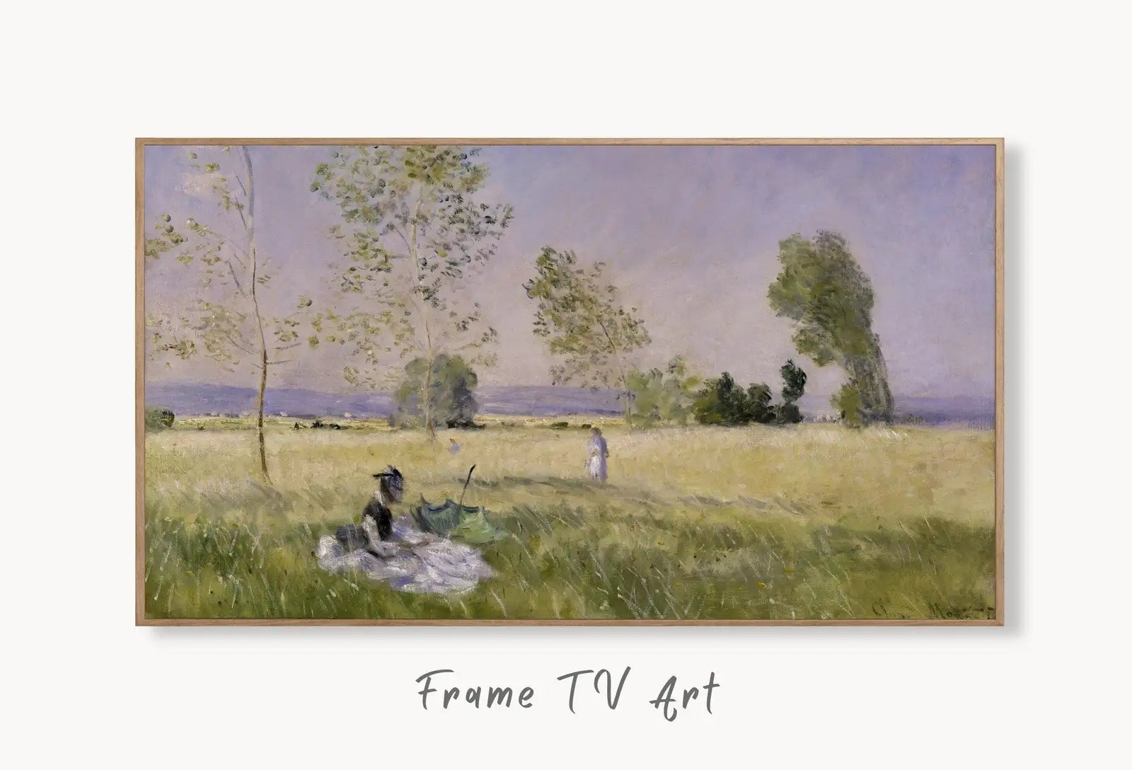 Samsung Frame TV Art 4K Monet "Summer" Famous Painting. Instant Download Vintage Art for Samsung Frame TV. Claude Monet Art for TV displayed on Samsung Frame TV on a living room wall.