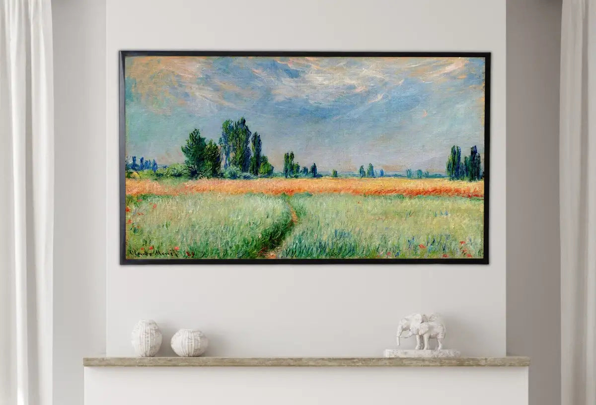 Detail view of artwork from Samsung Frame TV Art 4K Monet Wheatfield Famous Painting. Instant Download Vintage Art for Samsung Frame TV. Claude Monet Art for TV. (variation 2)