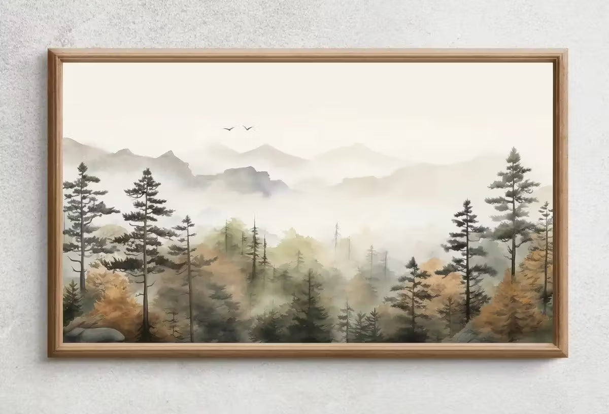 Samsung Frame TV Art 4K Mountain Forest Fall Landscape Painting. Instant Download. Autumn Forest Art for Samsung Frame TV. Art for TV – Frame TV  Art