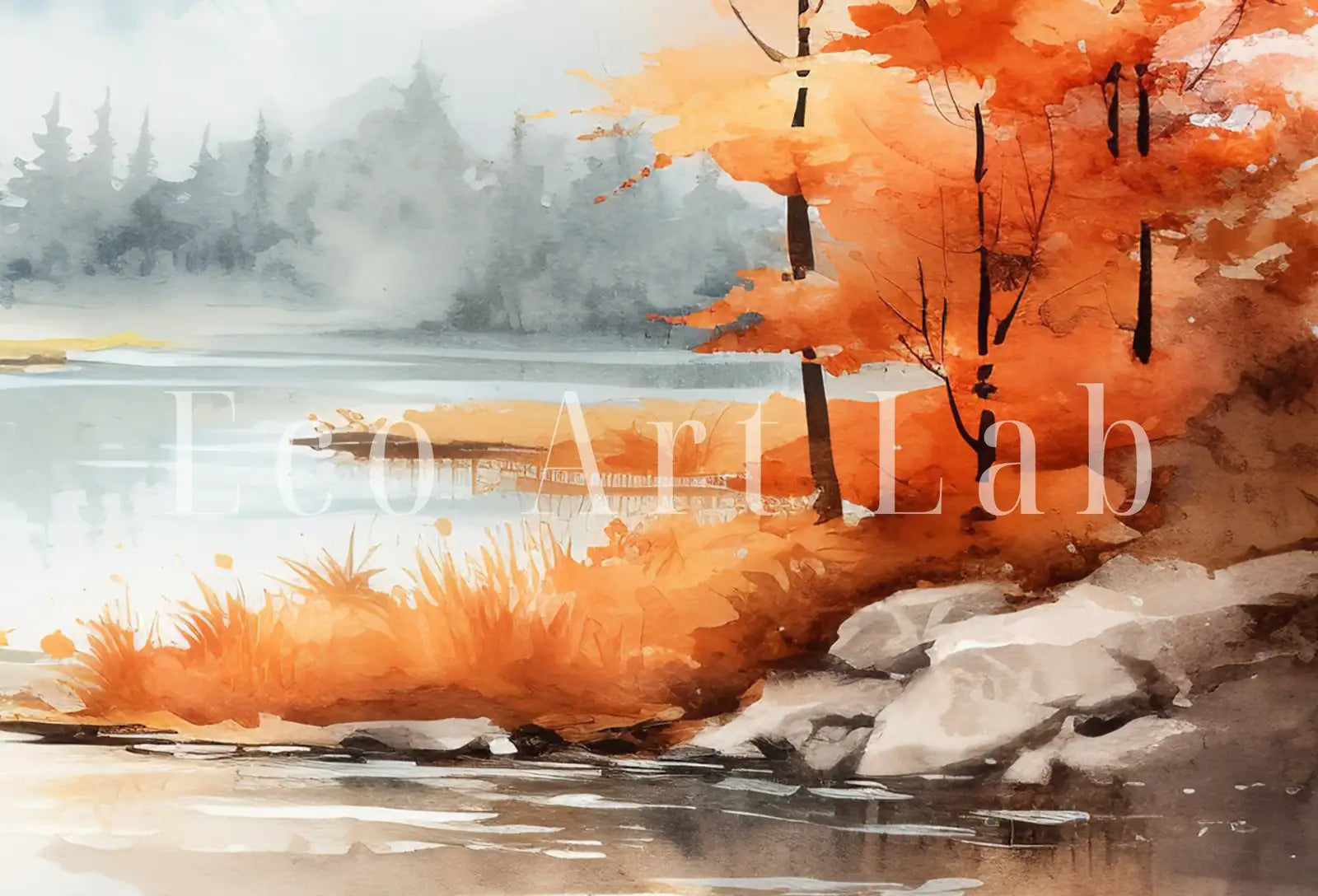 Detail view of artwork from Samsung Frame TV Art 4K Mountain Lake & Forest Fall Landscape Painting. Instant Download Forest Art for Samsung Frame TV. Art for TV. (variation 1)