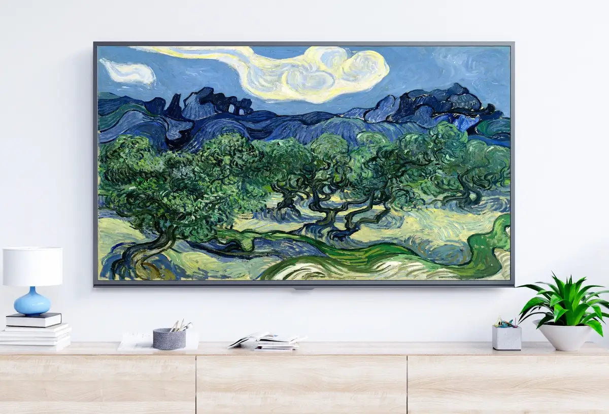 Detail view of artwork from Samsung Frame TV Art 4K Olive Trees with Alpilles Famous Painting by Vincent van Gogh. Instant Download van Gogh Landscape for the Frame TV. (variation 2)