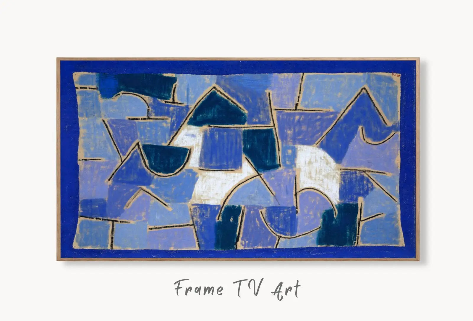 Samsung Frame TV Art 4K Paul Klee Blue Night Abstract Painting. Instant Download Vintage Famous Abstract Painting Paul Klee Art for Frame TV displayed on Samsung Frame TV on a living room wall.