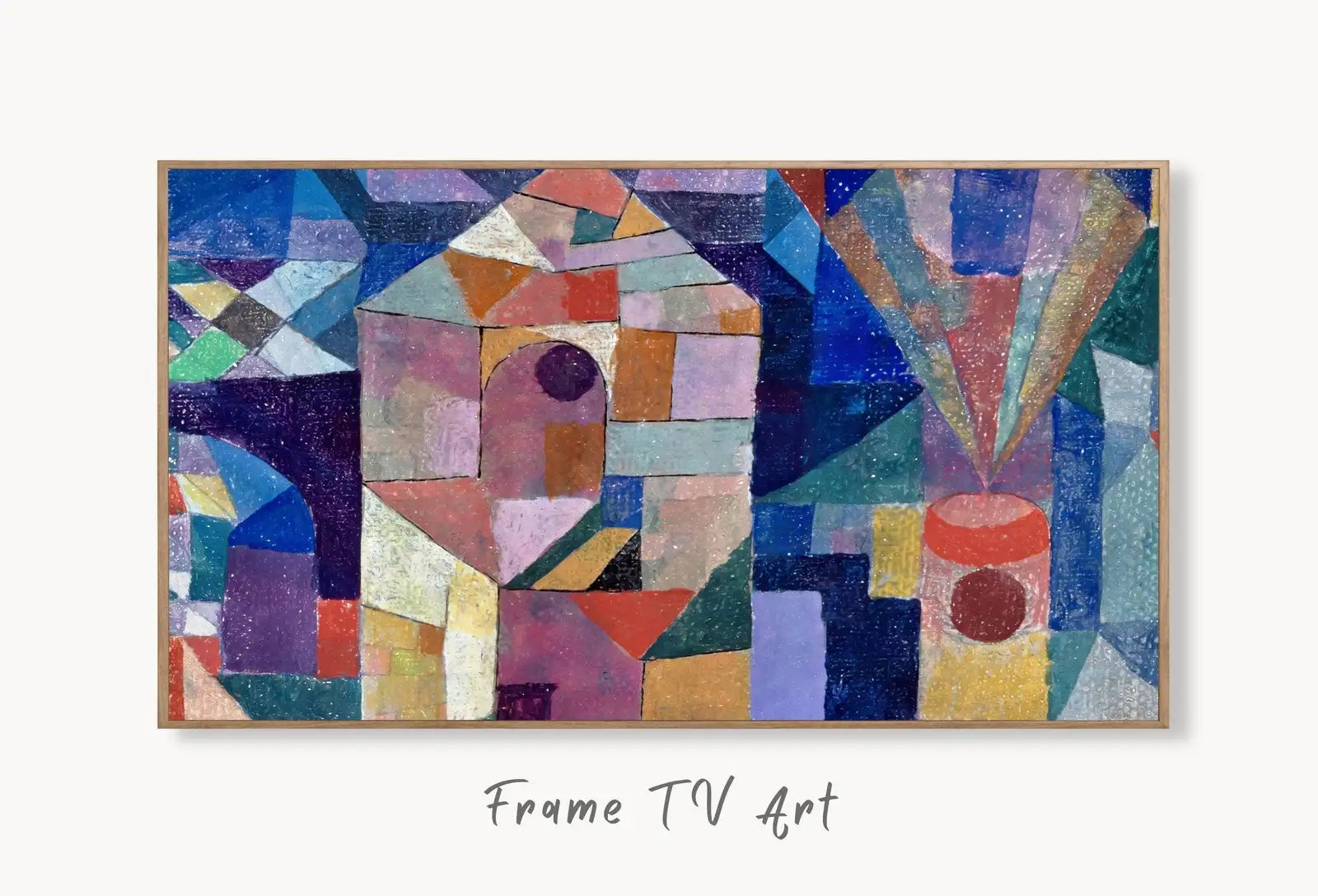 Samsung Frame TV Art 4K Paul Klee Castle Garden Abstract Painting 1. Instant Download Vintage Famous Abstract Painting Klee Art for Frame TV displayed on Samsung Frame TV on a living room wall.