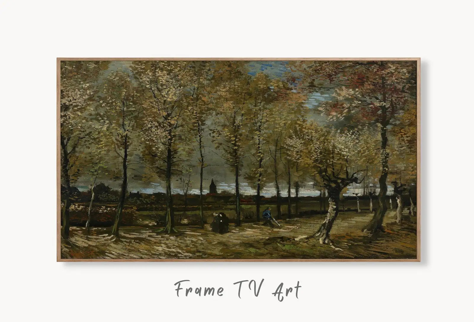 Samsung Frame TV Art 4K Poplars near Nuenen Famous Painting by Vincent van Gogh. Instant Download van Gogh Art for the Frame TV. Vintage Art displayed on Samsung Frame TV on a living room wall.