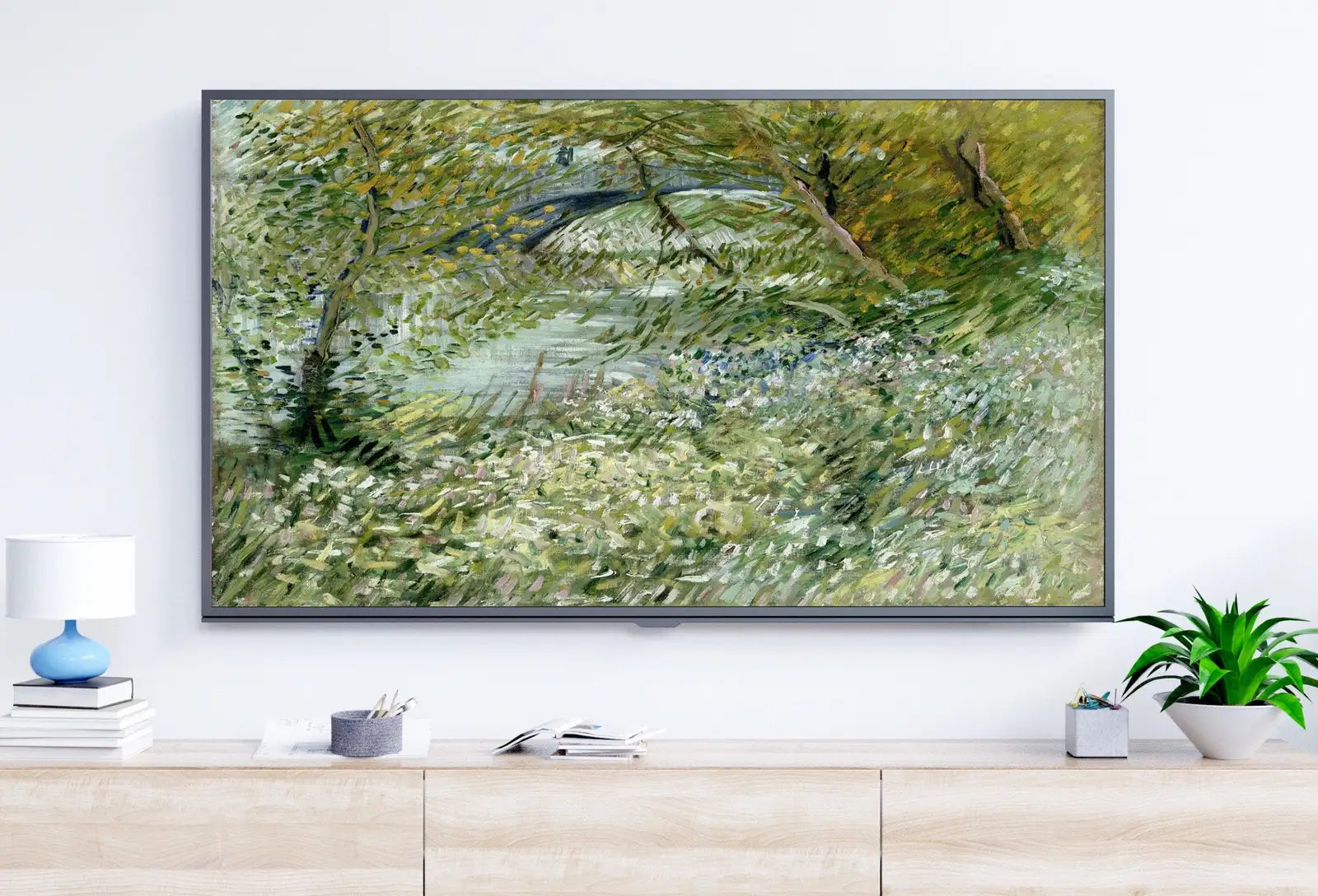 Included artwork preview showing first selection of artworks from Samsung Frame TV Art 4K River Bank in Springtime Famous Painting by Vincent van Gogh. Instant Download van Gogh Landscape for the Frame TV.
