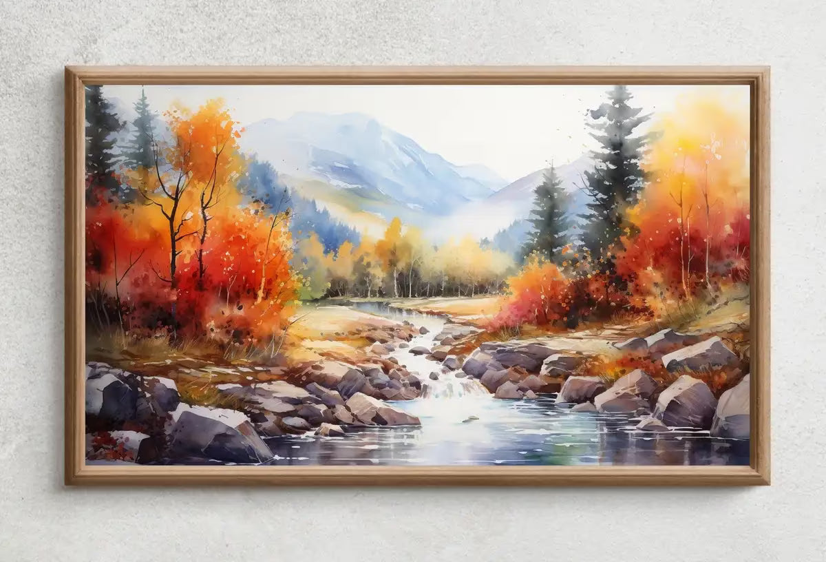 Samsung Frame TV Art 4K River & Forest Colorful Fall Landscape Painting. Instant Download. Forest Art for Samsung Frame TV. Art for TV – Frame TV  Art
