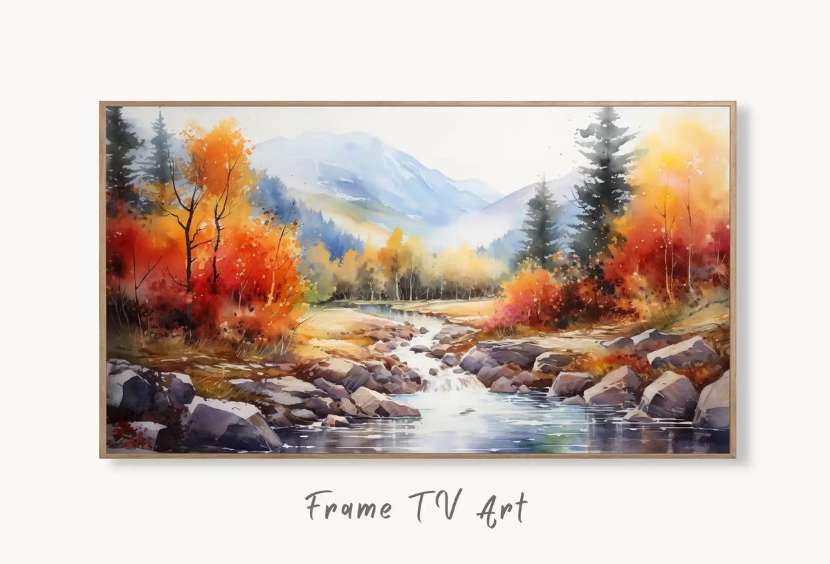 Samsung Frame TV Art 4K River & Forest Colorful Fall Landscape Painting. Instant Download. Forest Art for Samsung Frame TV. Art for TV – Frame TV  Art