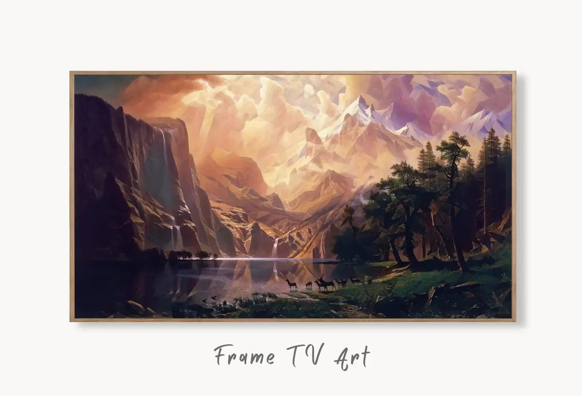 Samsung Frame TV Art 4K Rocky Mountains Sunset Landscape Painting. Instant Download Mountain Painting National Park Art for the Frame TV – Frame TV Art Set