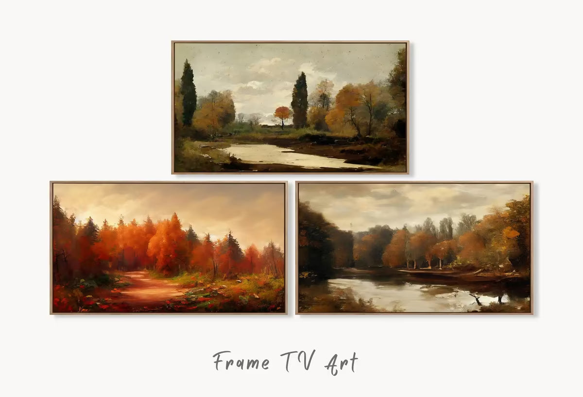 Samsung Frame TV Art 4K Rustic Autumn Landscape Digital Paintings Set of 3. Instant Download Muted Fall Art for Samsung Frame TV. Art for TV – Frame TV Art Set