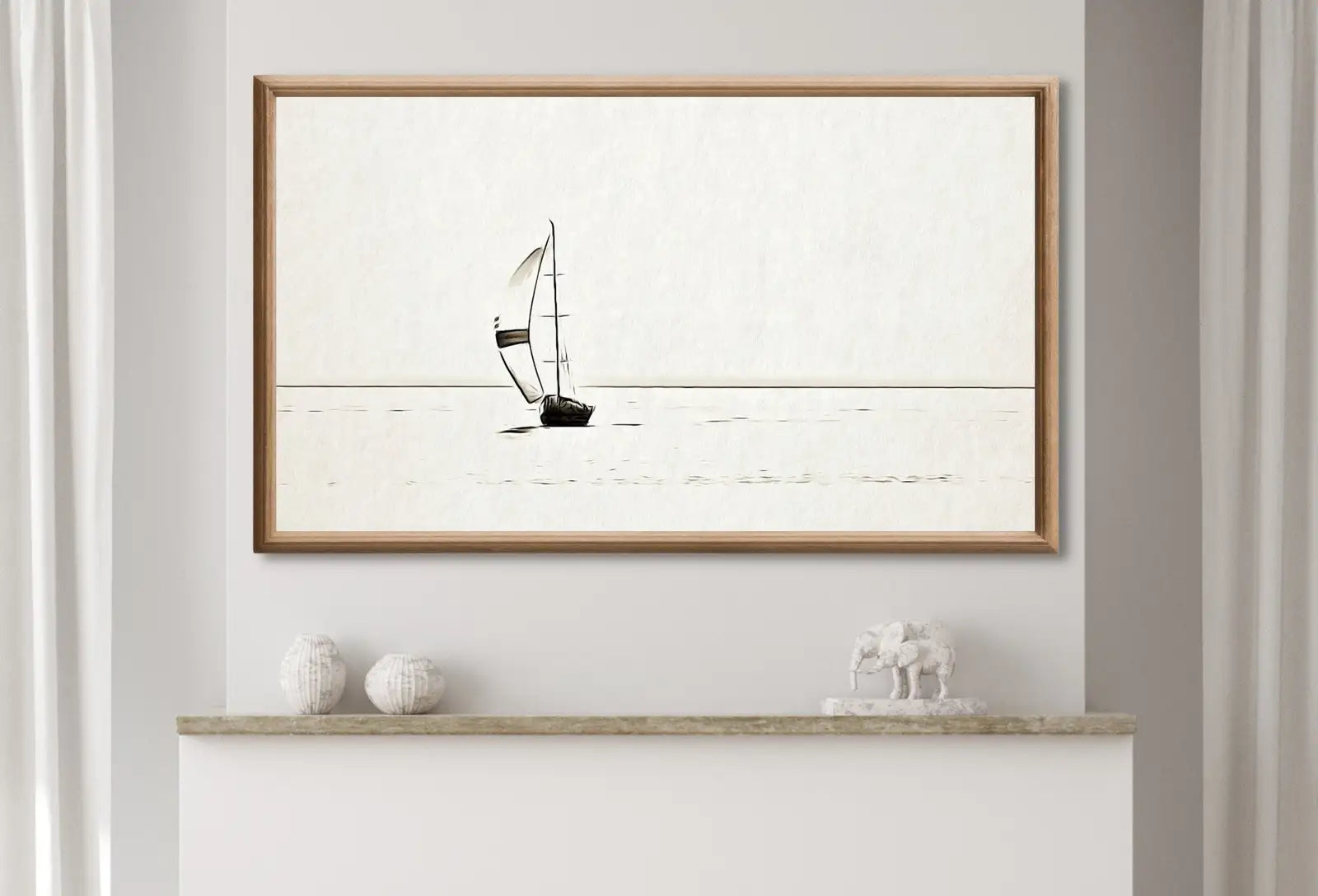 Detail view of artwork from Samsung Frame TV Art 4K Sail Boat At Sea Painting, Nautical Wall Decor. Instant Download Minimalist Boat Art for the Frame TV. Art for TV. (variation 1)