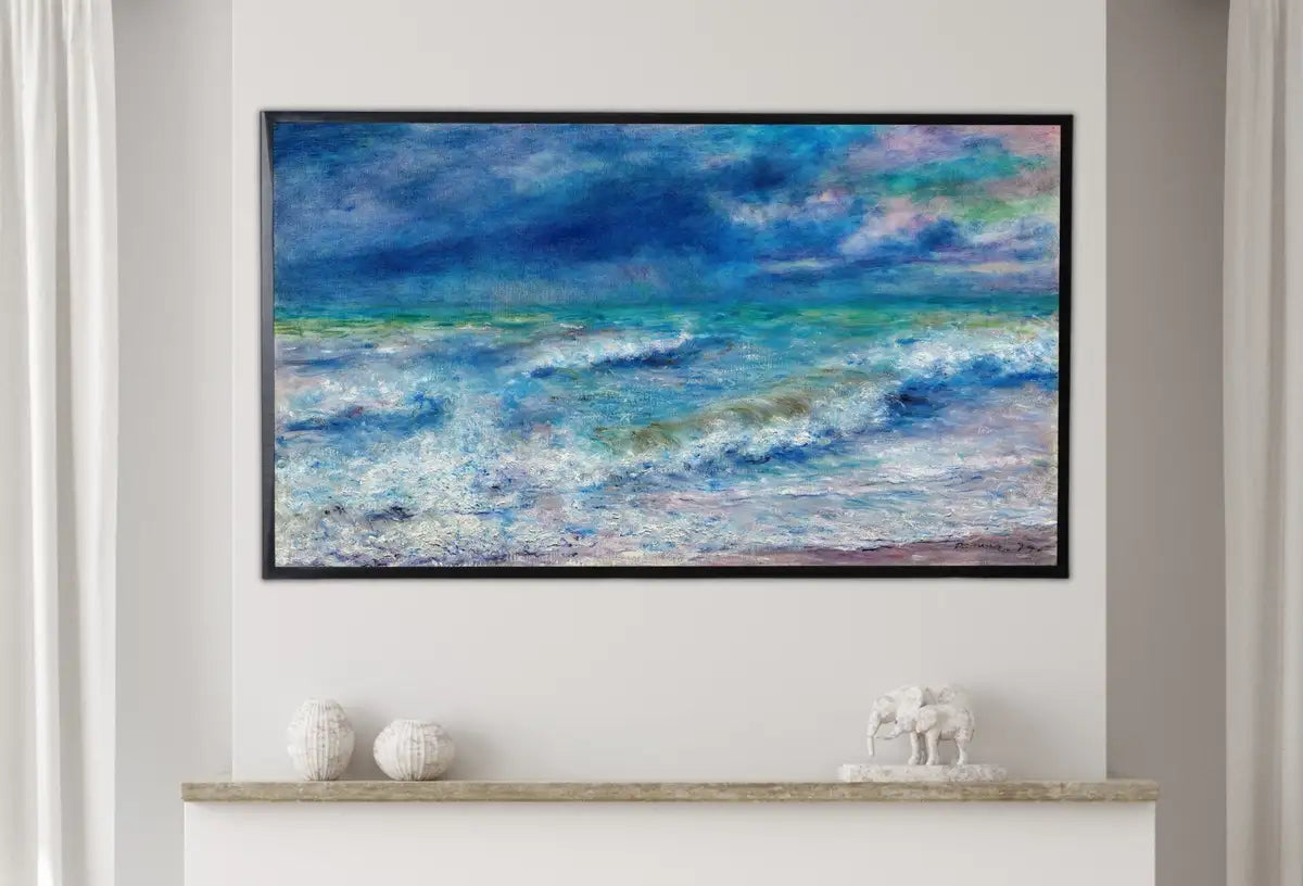 Detail view of artwork from Samsung Frame TV Art 4K Seascape Auguste Renoir Painting, Nautical Wall Decor. Instant Download Art for the Frame TV. Colorful Art for TV. (variation 2)