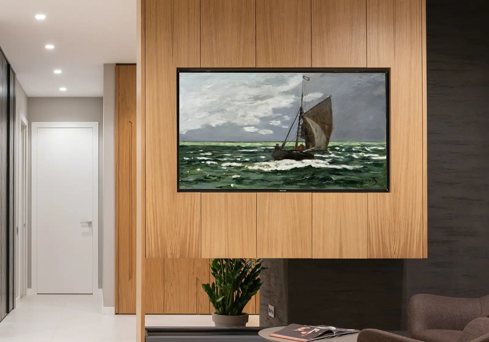 Detail view of artwork from Samsung Frame TV Art 4K Seascape Famous Claude Monet Painting. Instant Download Nautical Wall Art for the Frame TV. Vintage Wall Art. (variation 1)