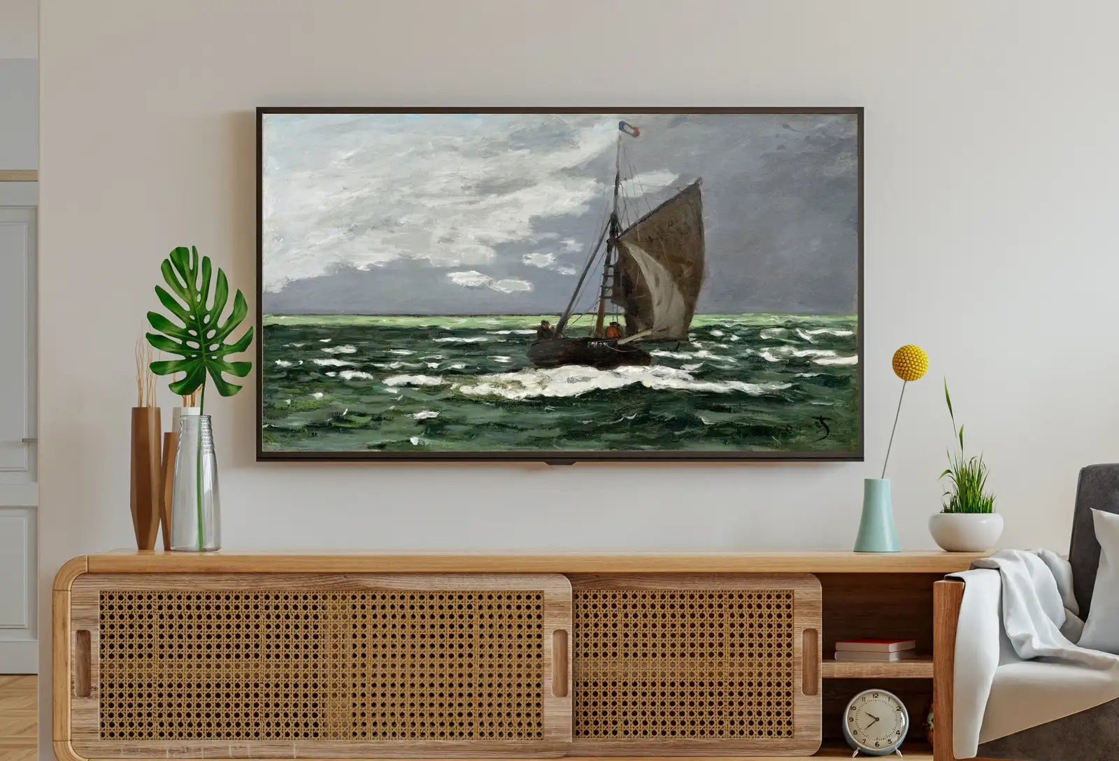 Detail view of artwork from Samsung Frame TV Art 4K Seascape Famous Claude Monet Painting. Instant Download Nautical Wall Art for the Frame TV. Vintage Wall Art. (variation 7)