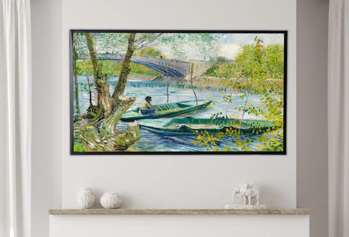 Detail view of artwork from Samsung Frame TV Art 4K Seine River in Springtime Famous Painting by Vincent van Gogh. Instant Download van Gogh Landscape for the Frame TV. (variation 2)
