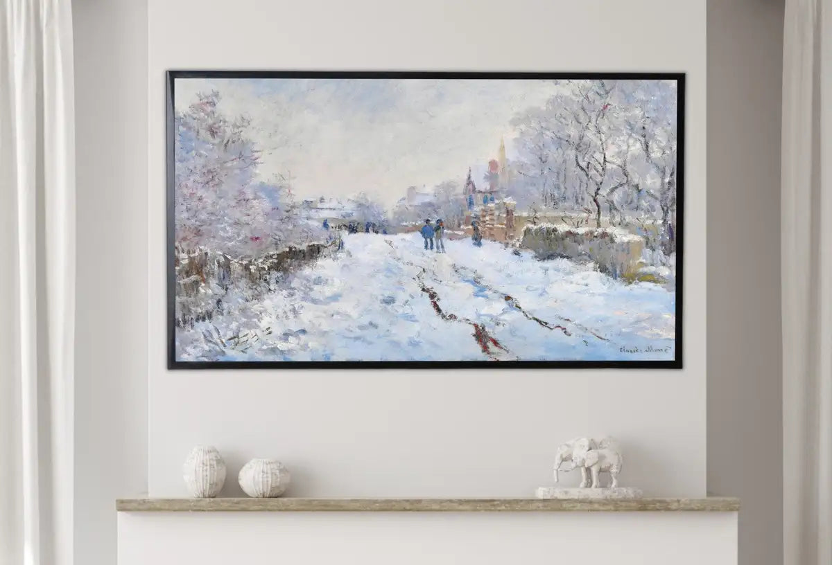 Detail view of artwork from Samsung Frame TV Art 4K Snow at Argenteuil Famous Claude Monet Painting. Instant Download Landscape Wall Art for Frame TV. Vintage Wall Art. (variation 2)