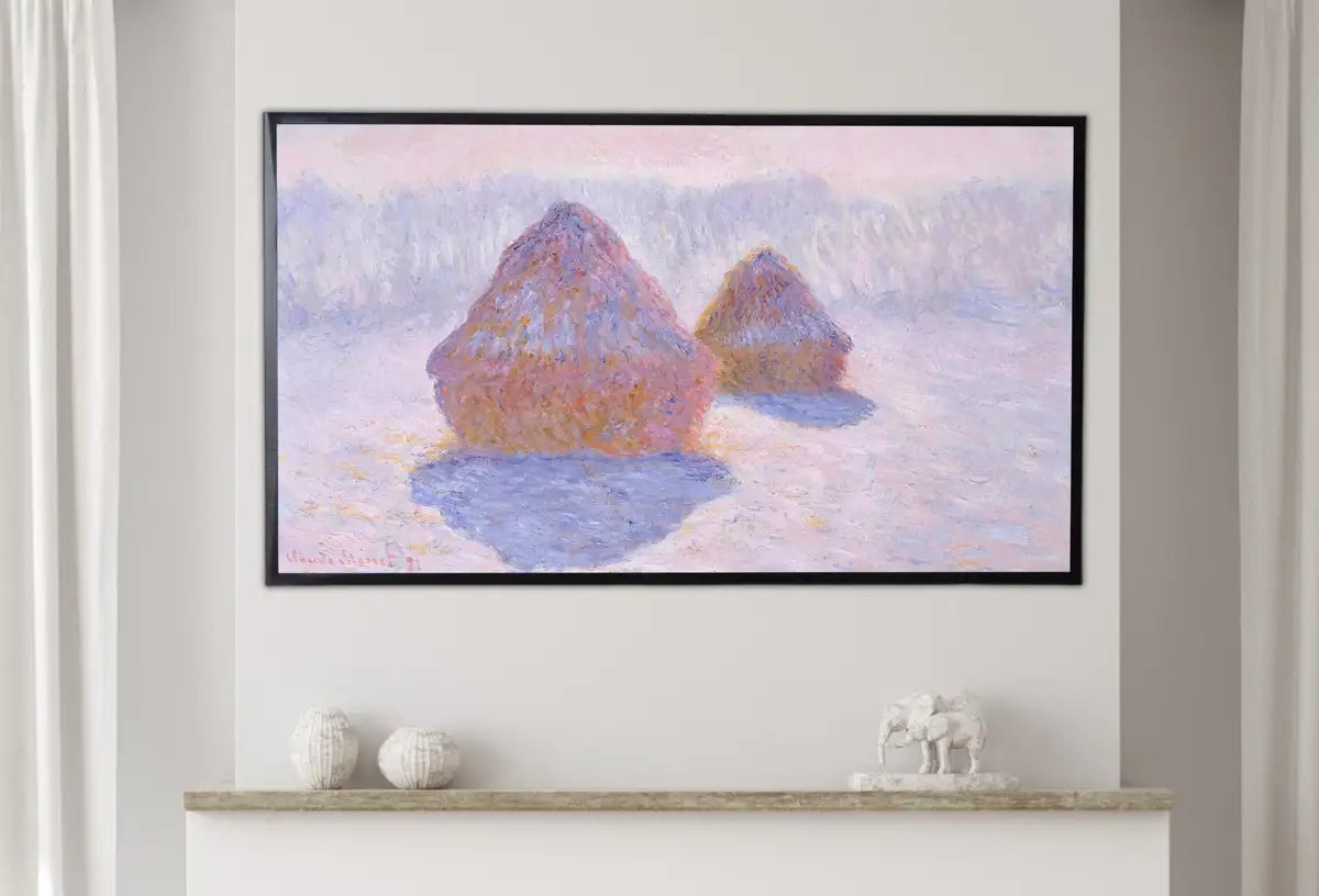 Detail view of artwork from Samsung Frame TV Art 4K Stacks of Wheat Monet Famous Painting. Instant Download Landscape Art for Samsung Frame TV. Claude Monet TV Art. (variation 2)