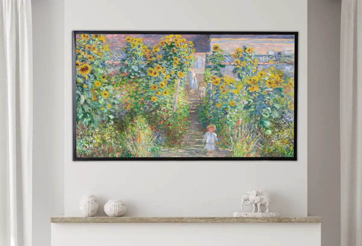 Detail view of artwork from Samsung Frame TV Art 4K Sunflowers Garden Famous Claude Monet Painting. Instant Download Landscape Wall Art for Frame TV. Vintage Wall Art. (variation 2)