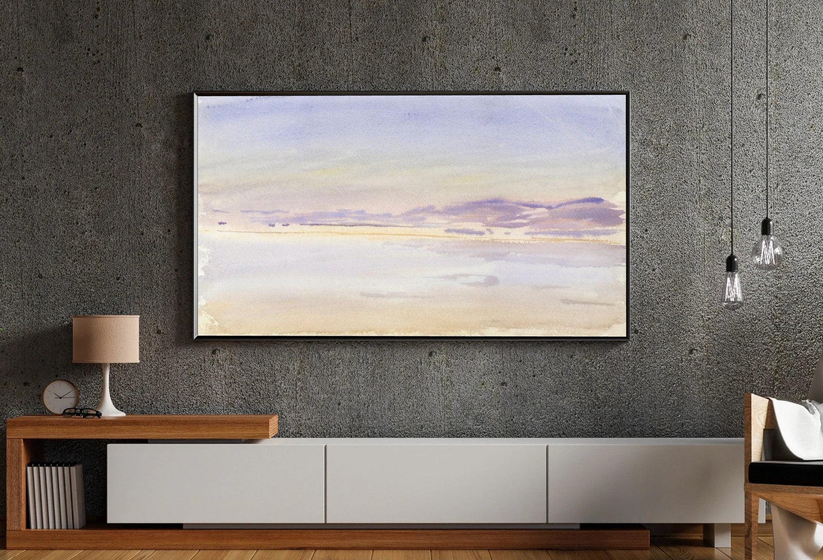 Detail view of artwork from Samsung Frame TV Art 4K Sunset at Sea Vintage Watercolor Painting. Instant Download Vintage Art for the Samsung Frame TV. Sunset Wall Art. (variation 1)