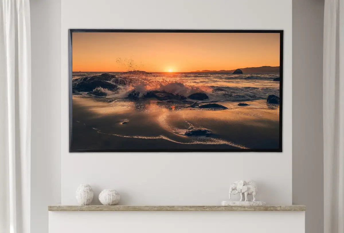 Detail view of artwork from Samsung Frame TV Art 4K Sunset on the Beach Landscape Photography. Instant Download Sunset Coastal Nautical Art for the Frame TV. Art for TV. (variation 2)