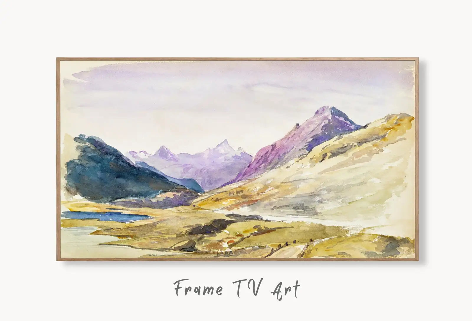 Samsung Frame TV Art 4K Switzerland Mountain Landscape Famous Painting. Instant Download Landscape Wall Art for Frame TV. Vintage Wall Art displayed on Samsung Frame TV on a living room wall.