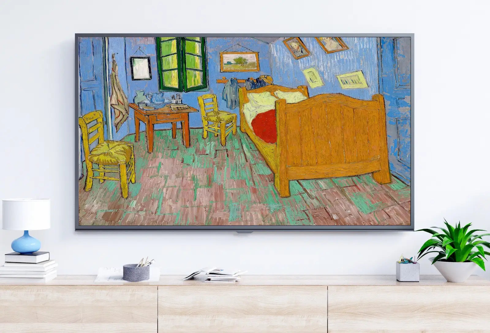 Included artwork preview showing first selection of artworks from Samsung Frame TV Art 4K "The Bedroom" Famous Painting by Vincent van Gogh. Instant Download van Gogh Art for the Frame TV. Vintage Art.