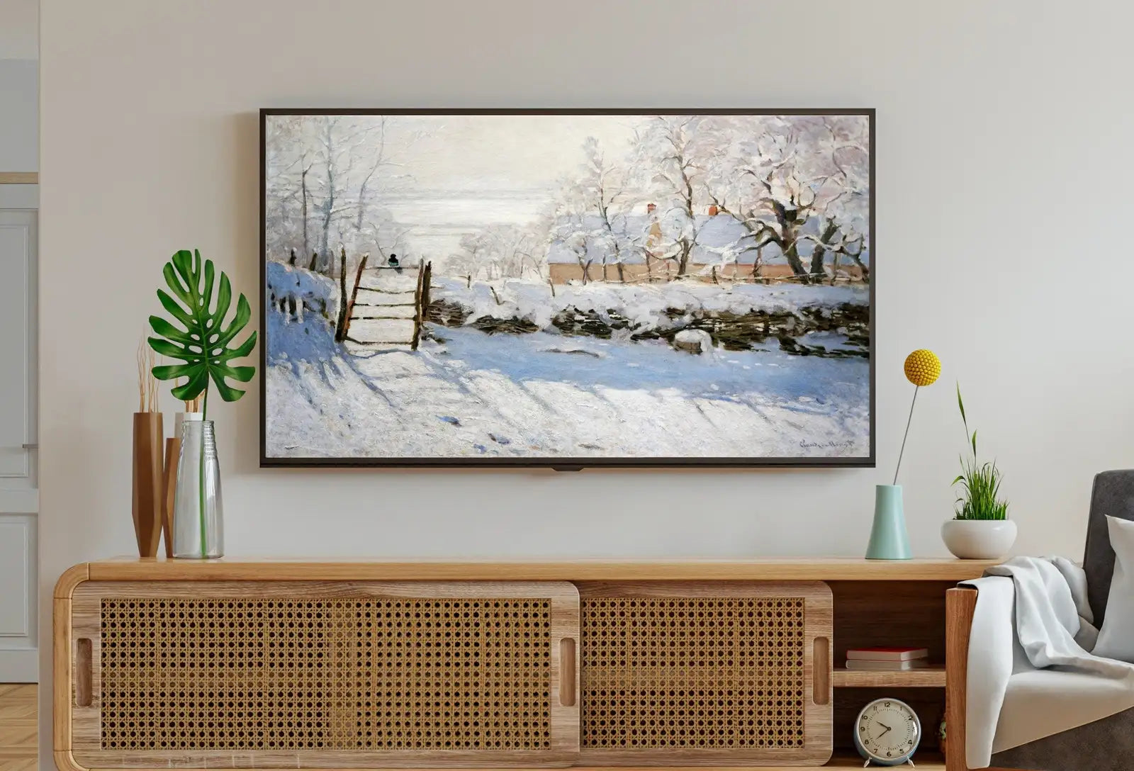 Detail view of artwork from Samsung Frame TV Art 4K The Magpie Famous Claude Monet Painting. Instant Download Landscape Wall Art for the Frame TV. Vintage Wall Art. (variation 1)