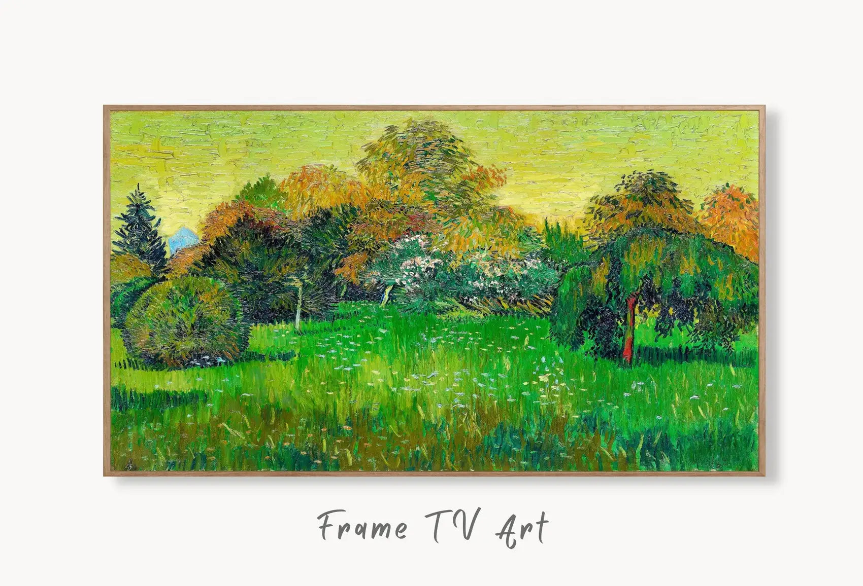 Samsung Frame TV Art 4K The Poet's Garden Famous Painting by Vincent van Gogh. Instant Download van Gogh Art for the Frame TV. Vintage Decor displayed on Samsung Frame TV on a living room wall.