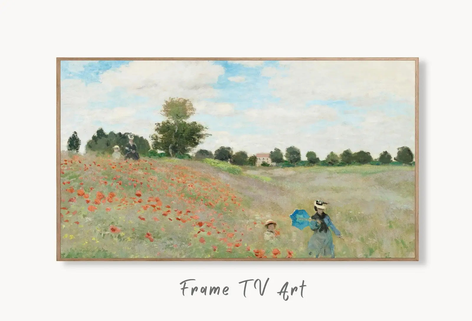 Samsung Frame TV Art 4K The Poppy Field Famous Claude Monet Painting. Instant Download Landscape Wall Art for the Frame TV. Vintage Wall Art displayed on Samsung Frame TV on a living room wall.