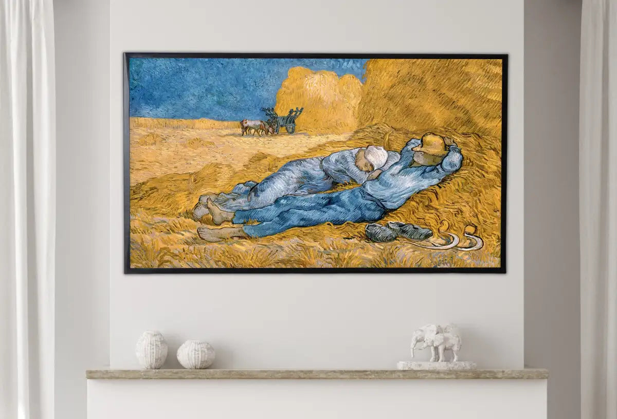 Detail view of artwork from Samsung Frame TV Art 4K The Siesta Famous van Gogh Painting. Instant Download Vintage Farmhouse Landscape for the Frame TV. Country Decor. (variation 2)