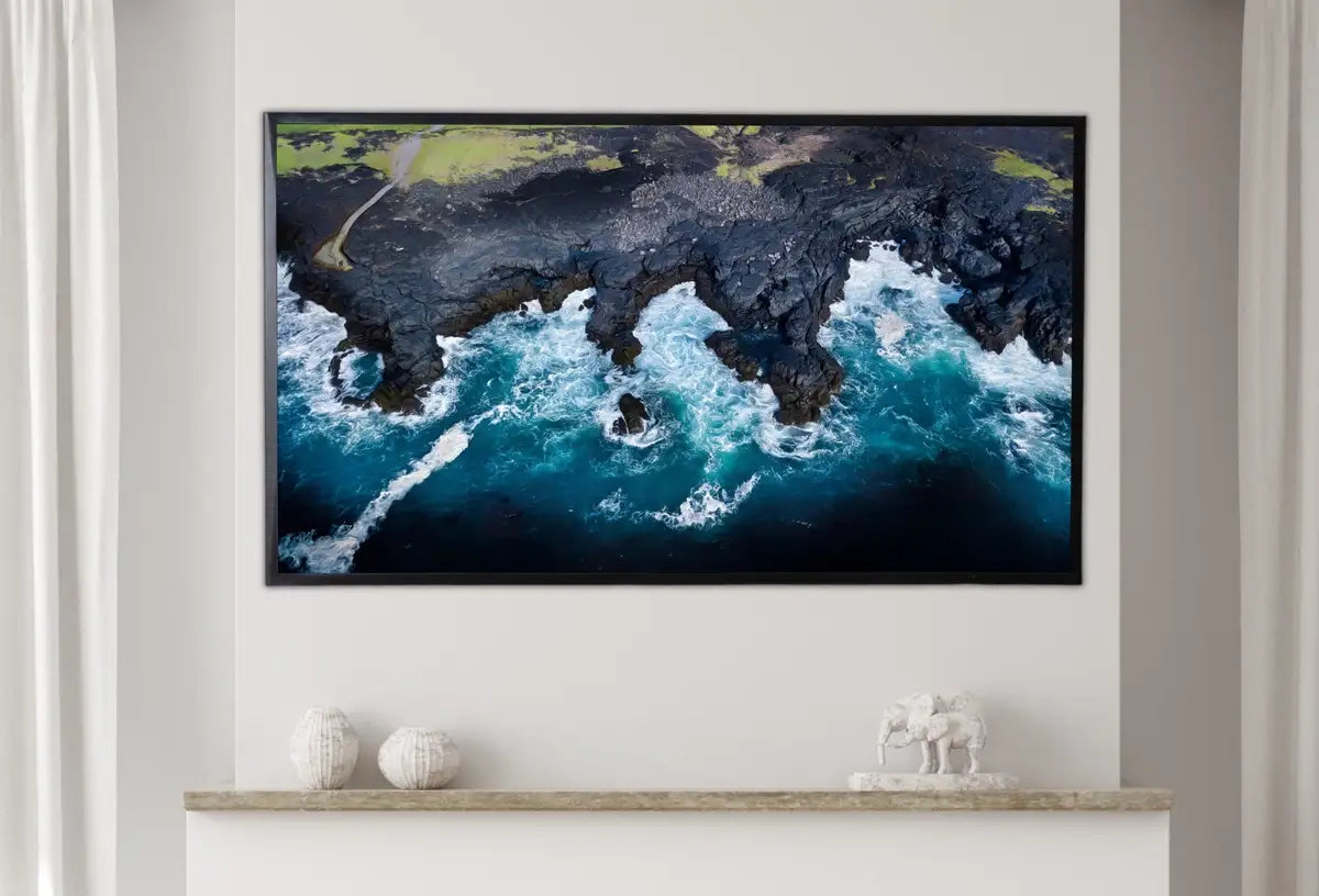 Detail view of artwork from Samsung Frame TV Art 4K, Top View Ocean Coastal Wall Decor. Samsung Art TV Digital Download for Samsung Frame, Beach Landscape Frame TV Art. (variation 2)