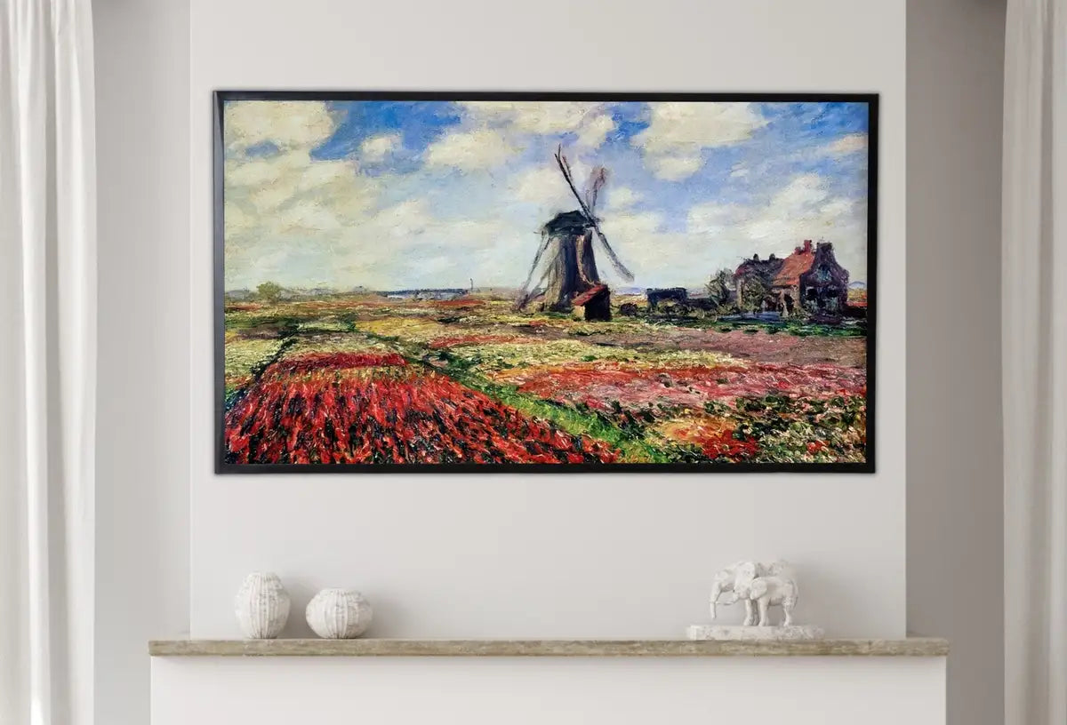 Detail view of artwork from Samsung Frame TV Art 4K Tulip Field & Windmill Famous Claude Monet Painting. Instant Download Botanical Art for Frame TV. Vintage Wall Art. (variation 2)